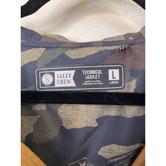 Salty Crew Technical Mens Hooded Jacket Large Yellow Brown Lightweight Polyester - Picture 3 of 7